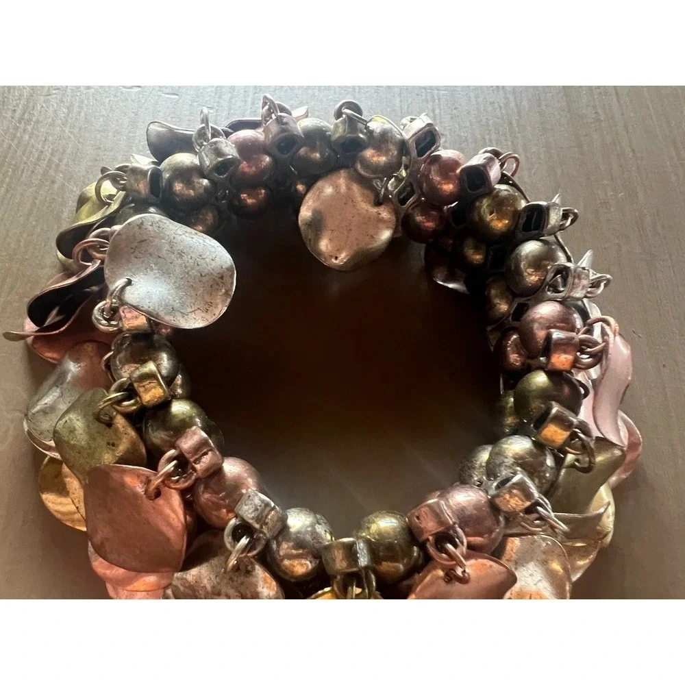 Mixed Metal Artisan Bracelet Copper Brass Silver Chunky Statement‎ Boho Organic